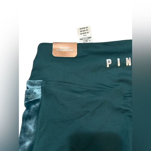 PINK Victoria's Secret Cozy Velvet Velour Fleece Lined Leggings Size M Green NWT - Picture 6 of 9